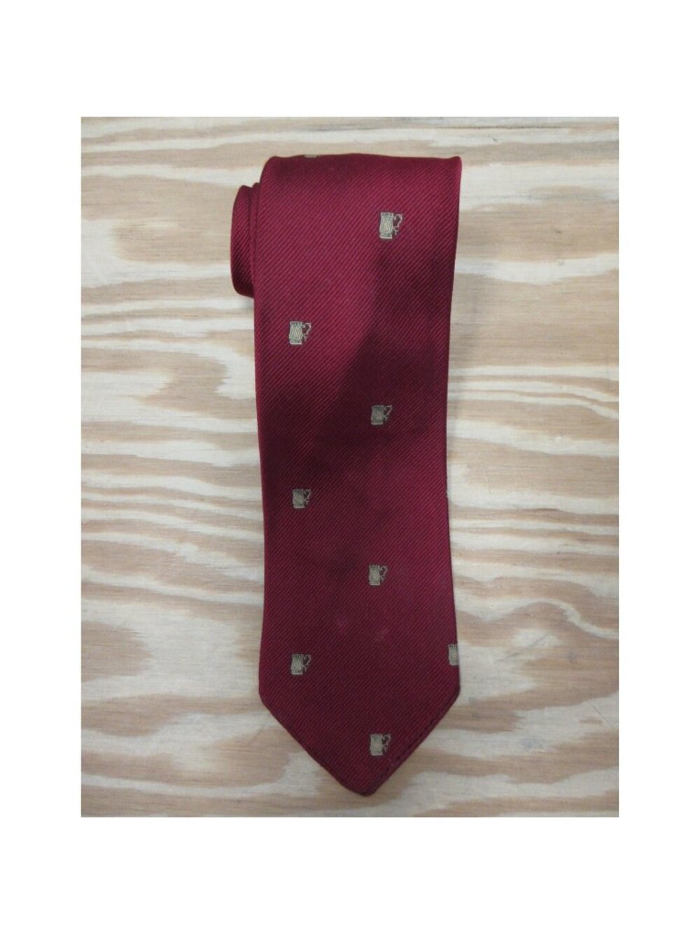 VTG Chipp Neck Tie Red Silk Jacquard Beer Stein Mug AOP Textured